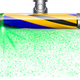 The cleaning head of the Dyson Gen5detect with its laser illumination system highlighting dirt particles.